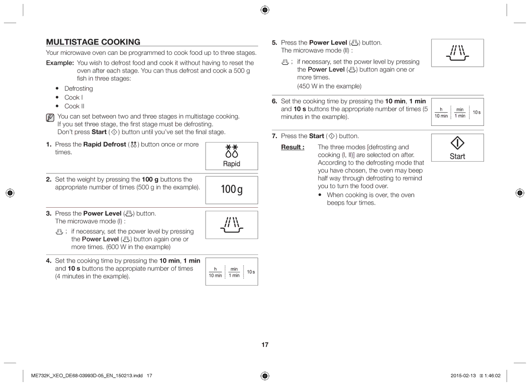 Samsung ME732K/XEO, ME732K/ELE, ME732K/AND, ME732K-S/XEO, ME732K-S/ATH manual Multistage cooking 