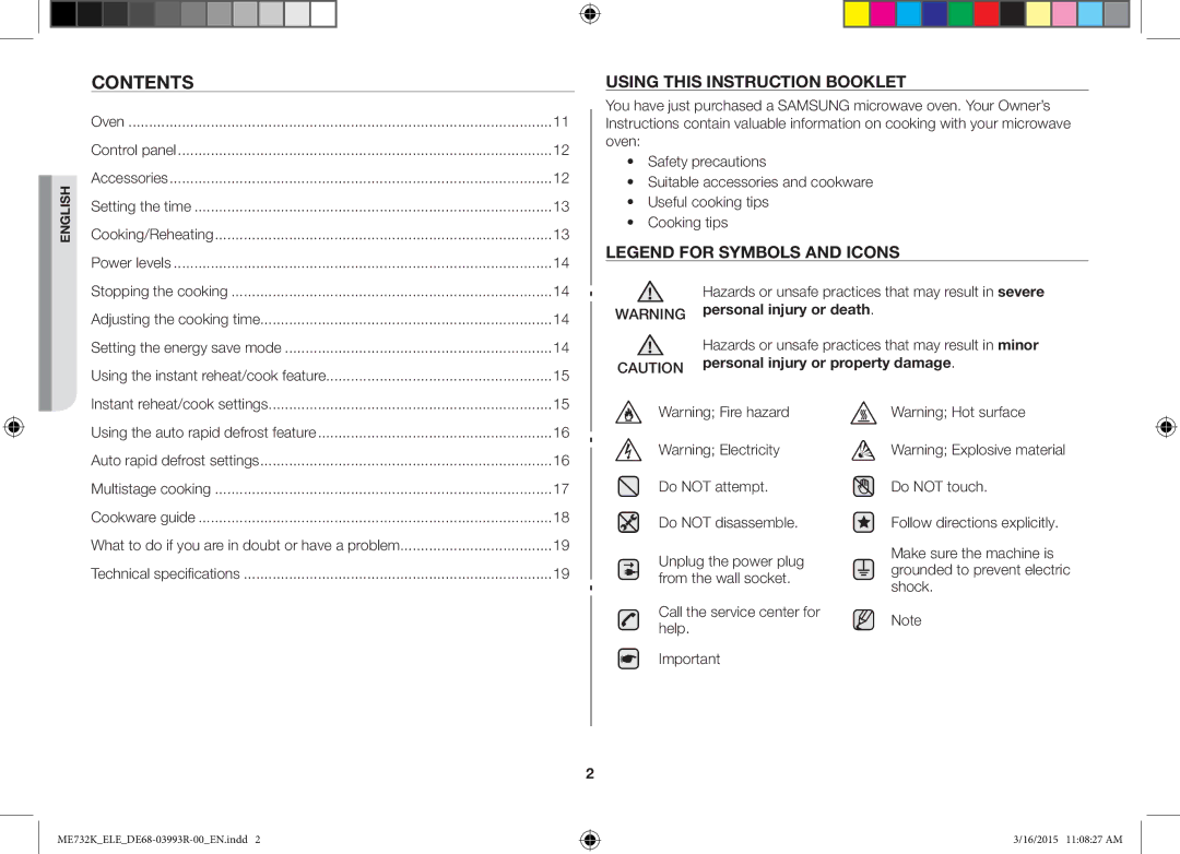 Samsung ME732K/AND, ME732K/ELE, ME732K/XEO manual Contents 