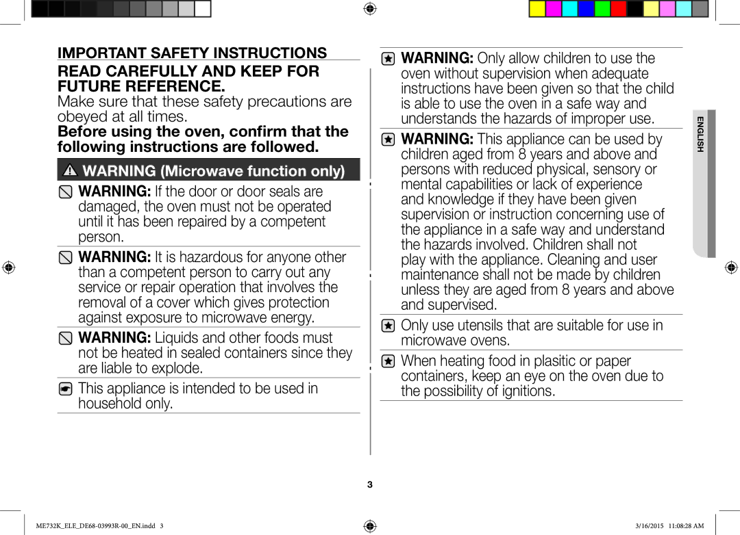 Samsung ME732K/XEO, ME732K/ELE, ME732K/AND manual Read Carefully and Keep for Future Reference 