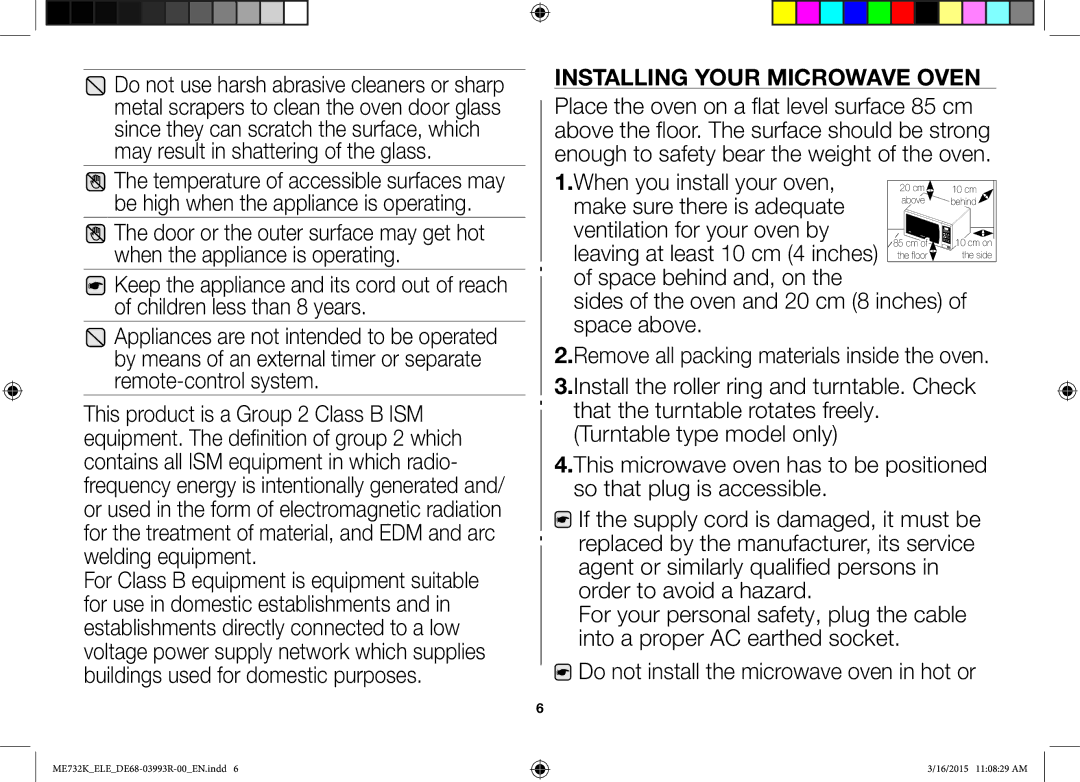 Samsung ME732K/XEO, ME732K/ELE, ME732K/AND manual Installing Your Microwave Oven 