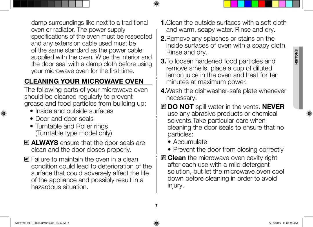 Samsung ME732K/ELE, ME732K/AND, ME732K/XEO manual Cleaning Your Microwave Oven 