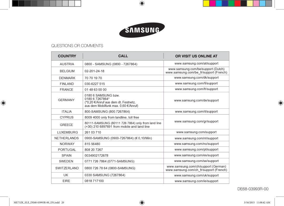 Samsung ME732K/AND manual 70 70 19, 030-6227, 01 48 63 00 0180 6 Samsung bzw, 261 03, 815, 808 20, 0034902172678, 0818 