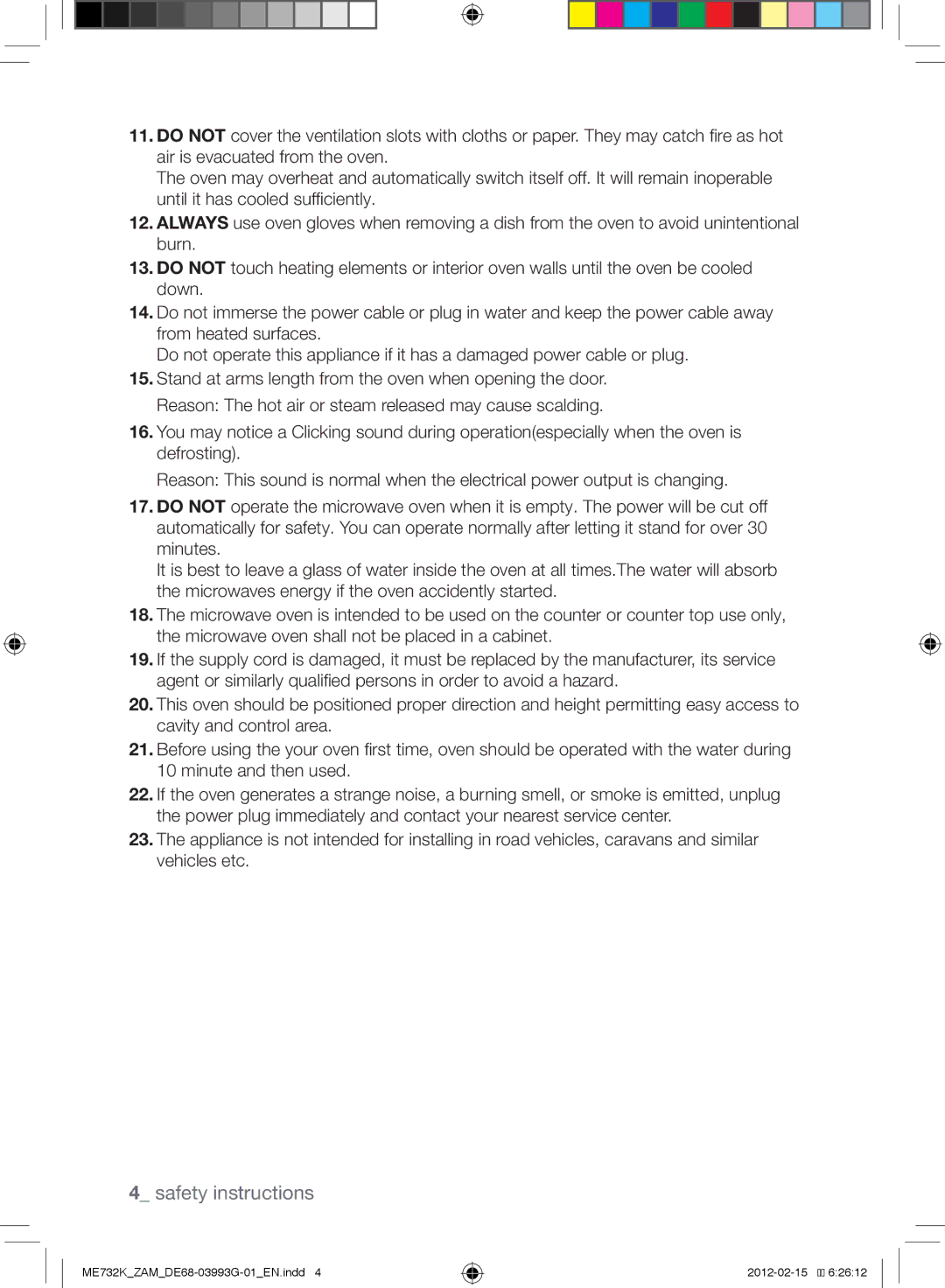 Samsung ME732K/ZAM manual Safety instructions 