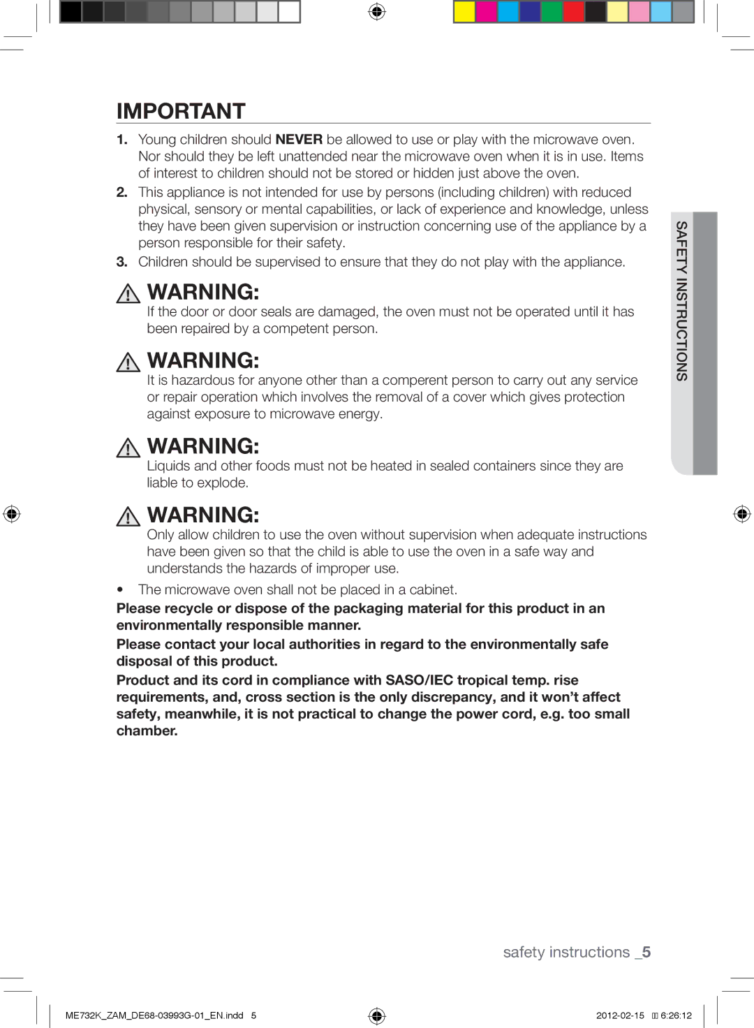 Samsung ME732K/ZAM manual Safety instructions 