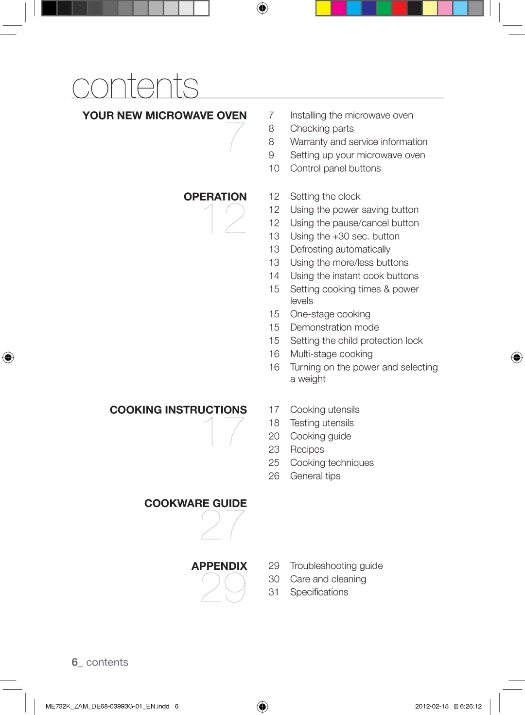 Samsung ME732K/ZAM manual Contents 