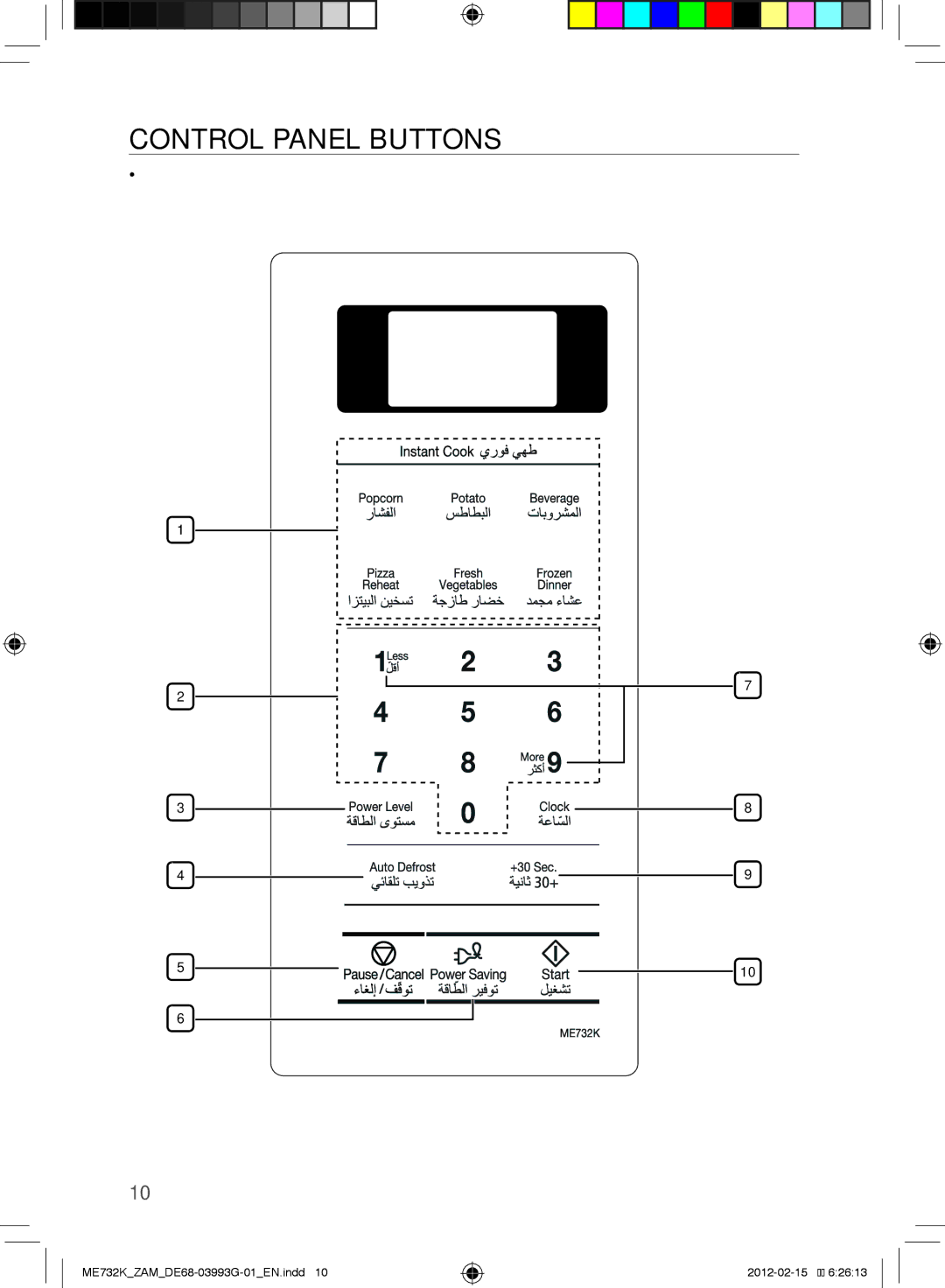 Samsung ME732K/ZAM manual Control panel buttons 