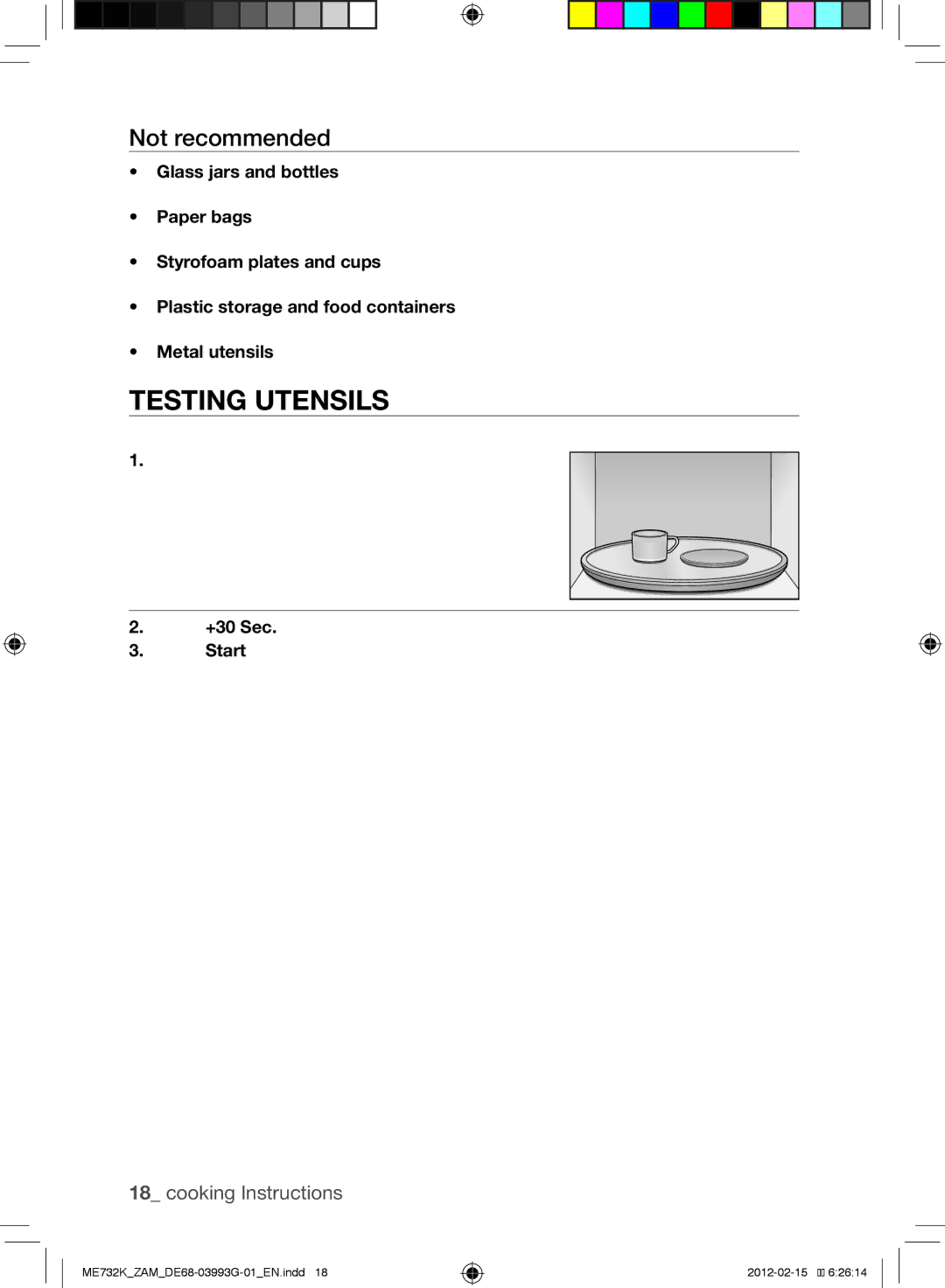 Samsung ME732K/ZAM manual Testing utensils, Not recommended 