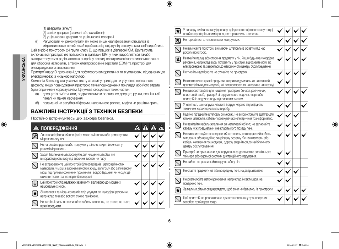 Samsung ME733KR/BWT, ME731KR/BWT manual Важливі Інструкції З Техніки Безпеки, Постійно дотримуйтесь цих заходів безпеки 