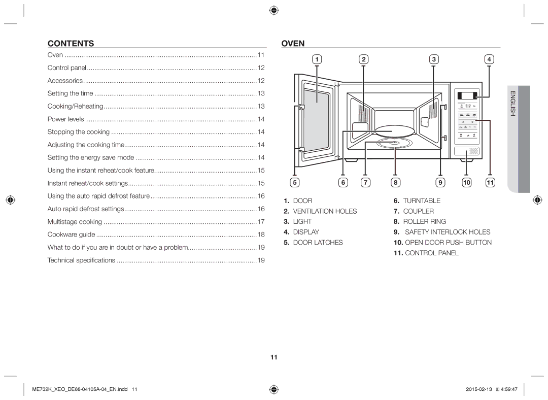 Samsung ME731K/XEO, ME733K/XEG manual Contents, Oven 