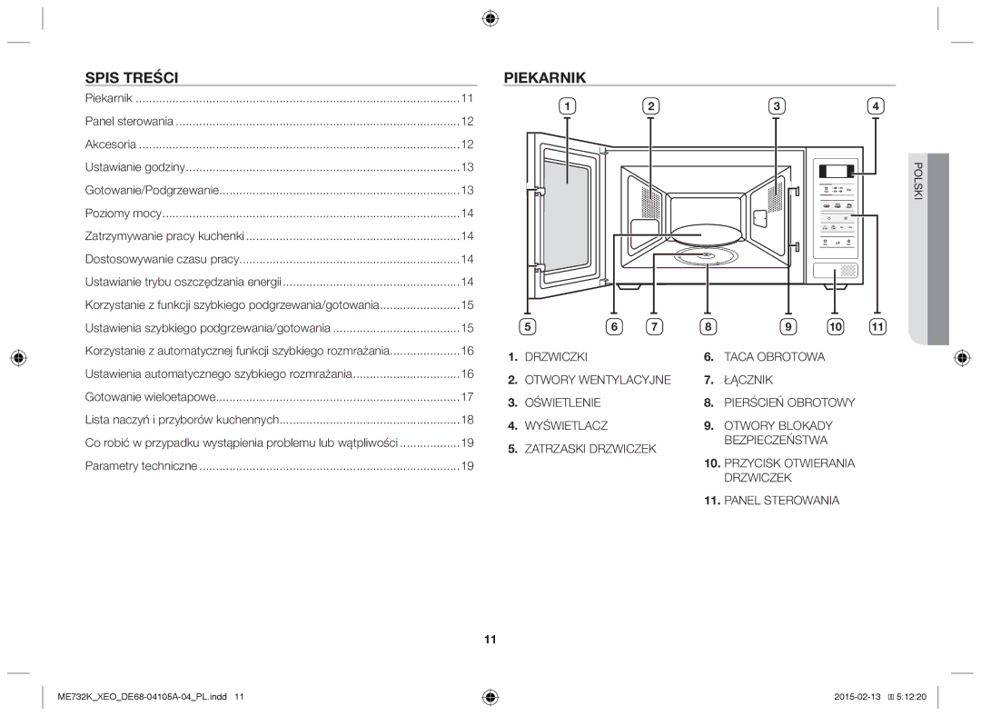 Samsung ME731K/XEO, ME733K/XEG manual Spis Treści, Piekarnik 