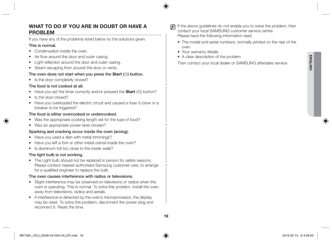 Samsung ME731K/XEO, ME733K/XEG manual What to do if YOU are in Doubt or have a Problem 