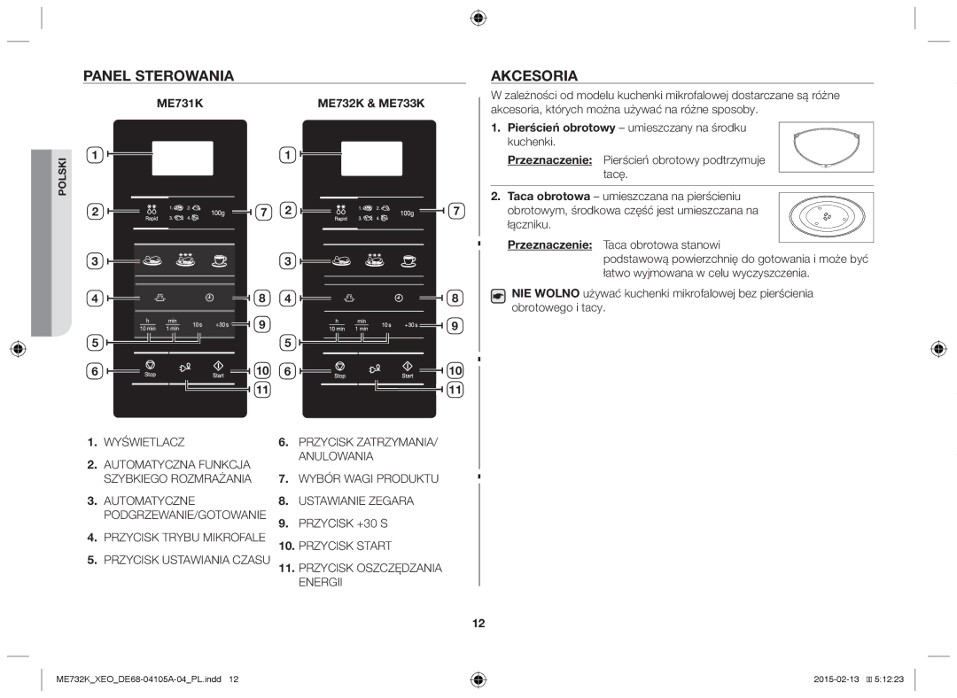 Samsung ME733K/XEG Panel Sterowania, Akcesoria, ME731K ME732K & ME733K, Pierścień obrotowy umieszczany na środku kuchenki 