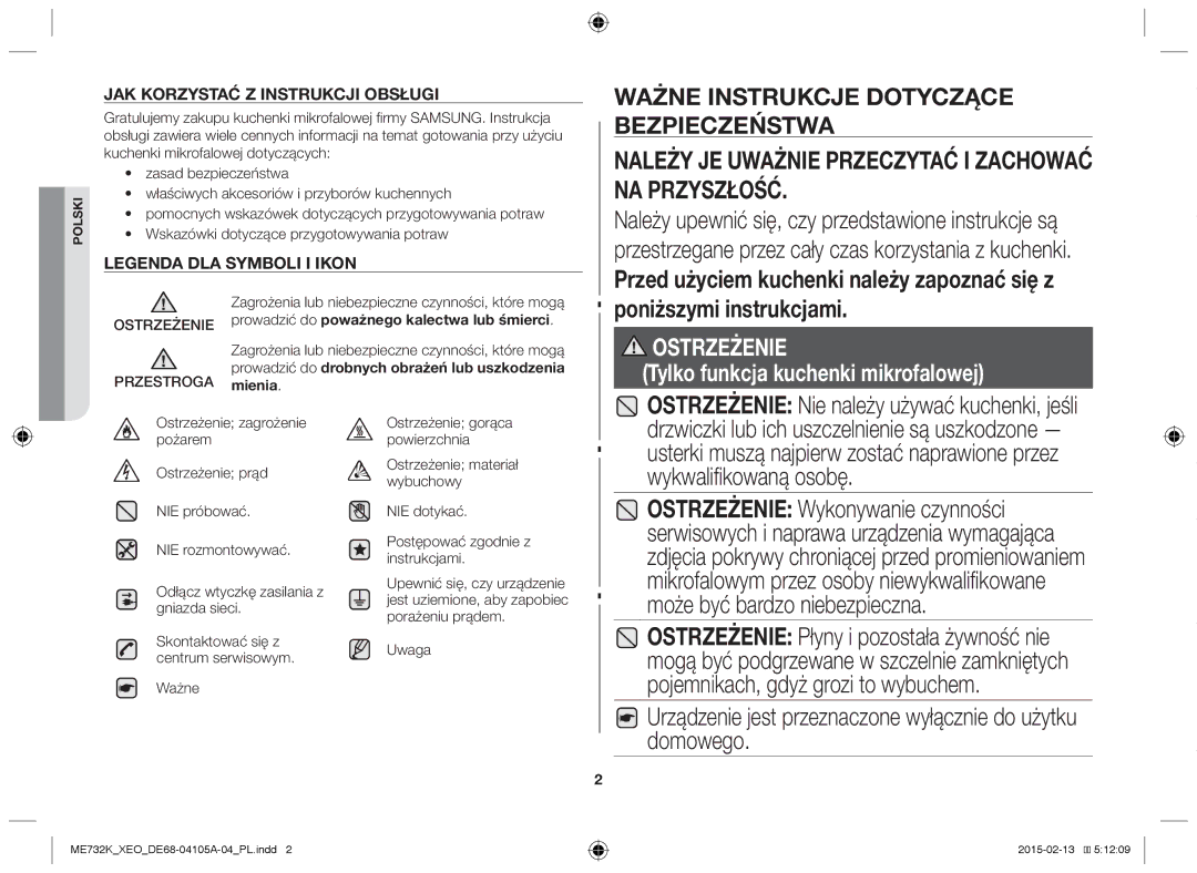 Samsung ME733K/XEG Należy JE Uważnie Przeczytać I Zachować NA Przyszłość, Ostrzeżenie Nie należy używać kuchenki, jeśli 