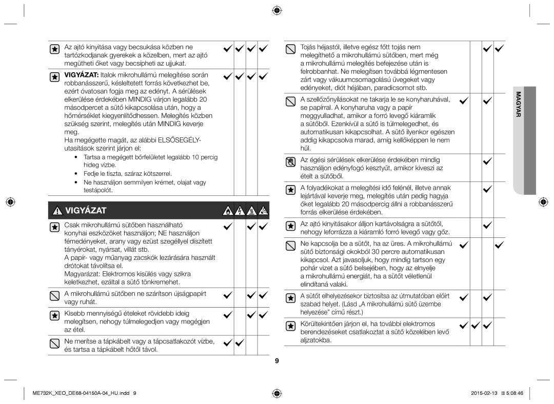 Samsung ME731K/XEO, ME733K/XEG manual Vigyázat 