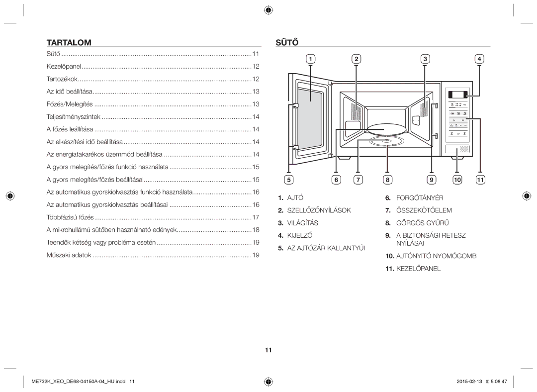 Samsung ME731K/XEO, ME733K/XEG manual Tartalom, Sütő 