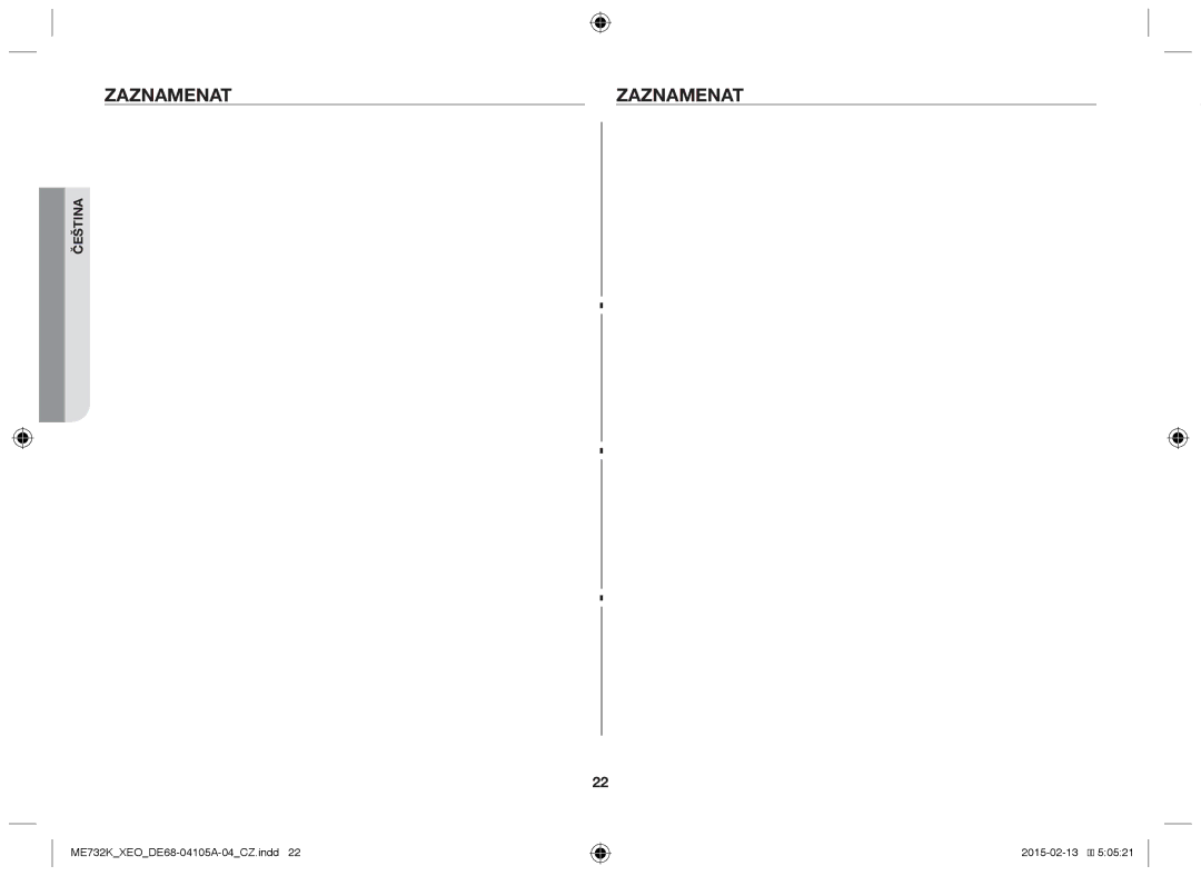 Samsung ME733K/XEG, ME731K/XEO manual Zaznamenat 