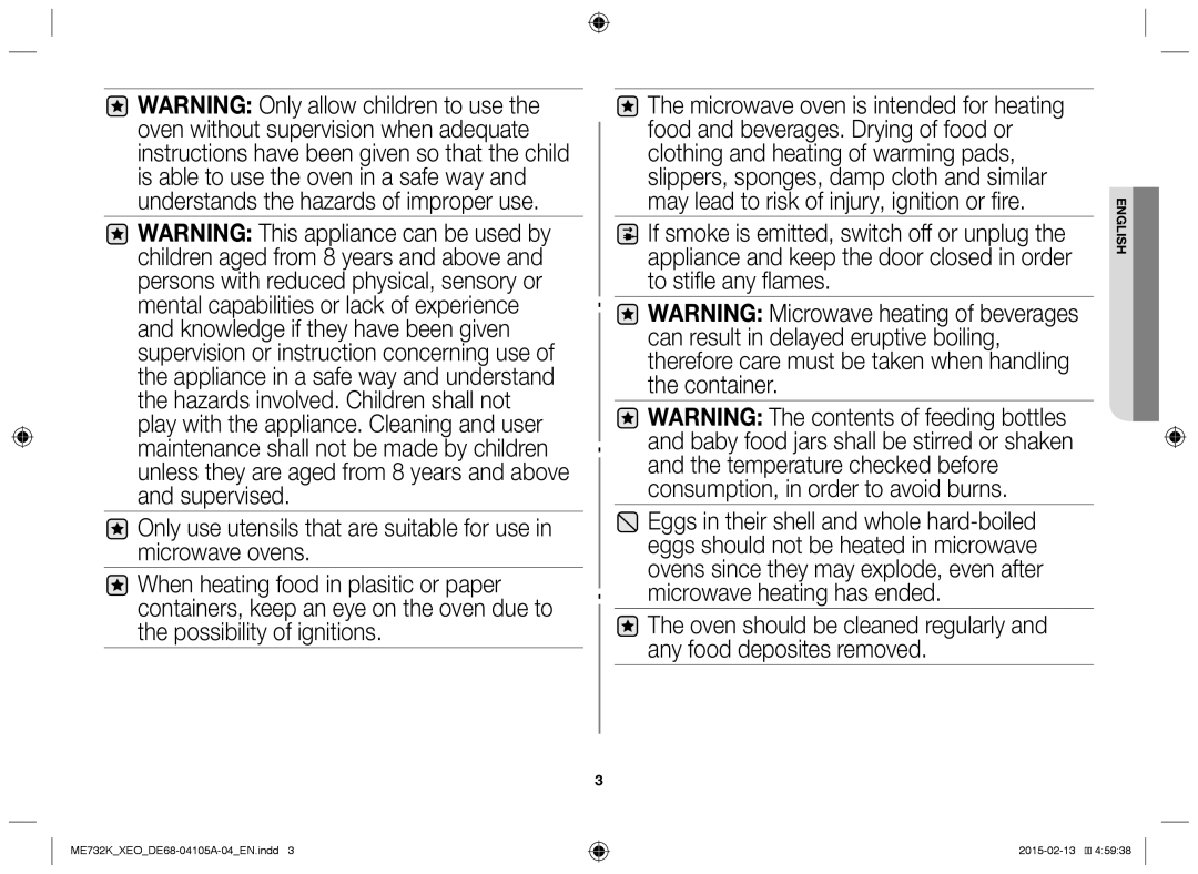 Samsung ME731K/XEO, ME733K/XEG manual English 