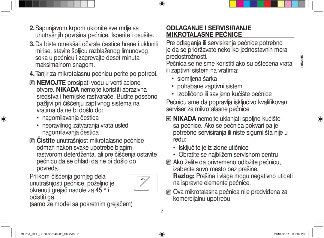 Samsung ME73A/XEO, ME73A/BOL manual Odlaganje I Servisiranje Mikrotalasne Pećnice 