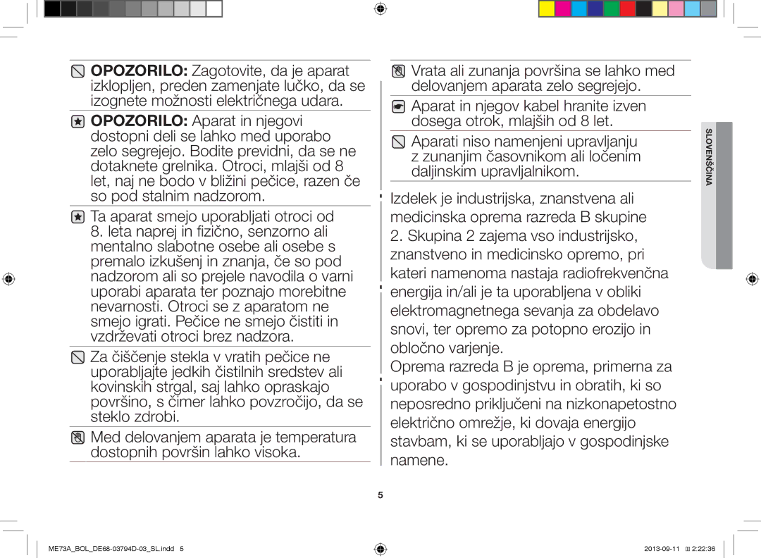 Samsung ME73A/XEO, ME73A/BOL manual Slovenščina 