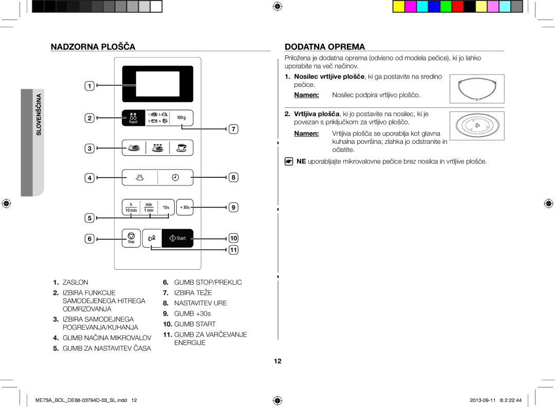 Samsung ME73A/BOL, ME73A/XEO manual Nadzorna Plošča, Nosilec vrtljive plošče, ki ga postavite na sredino pečice 