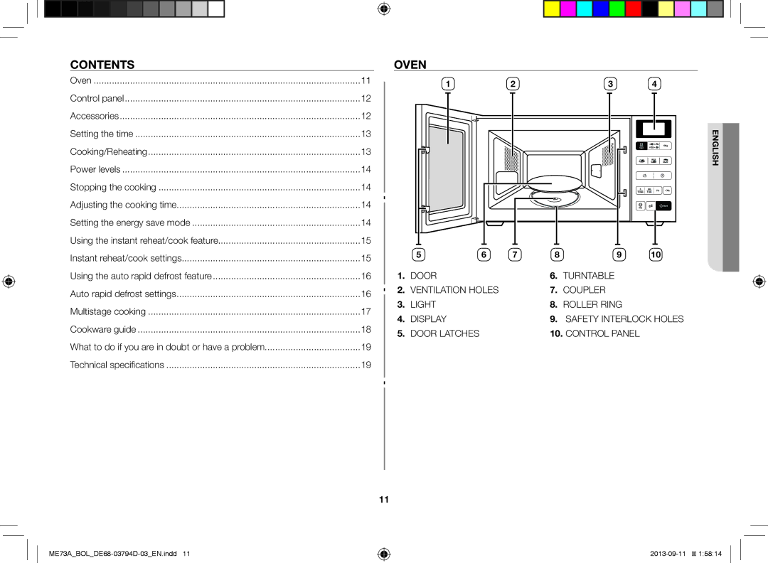 Samsung ME73A/XEO, ME73A/BOL manual Contents, Oven 