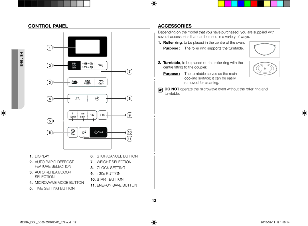 Samsung ME73A/BOL, ME73A/XEO manual Control Panel, Accessories, +30s Button 