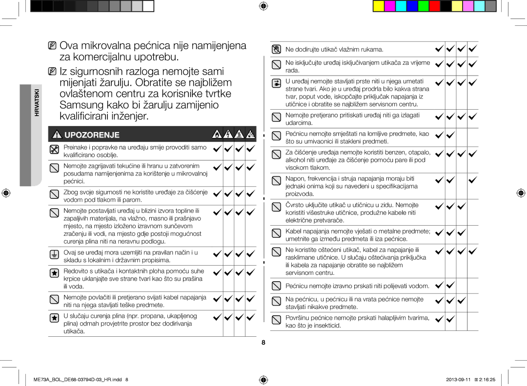 Samsung ME73A/BOL, ME73A/XEO manual Upozorenje 