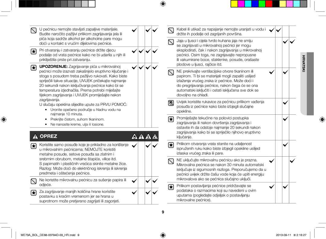 Samsung ME73A/XEO, ME73A/BOL manual Oprez 