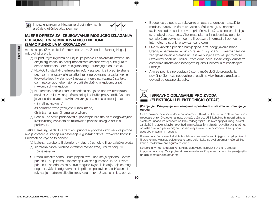 Samsung ME73A/BOL, ME73A/XEO manual Ispravno Odlaganje Proizvoda Električni I Elektronički Otpad 