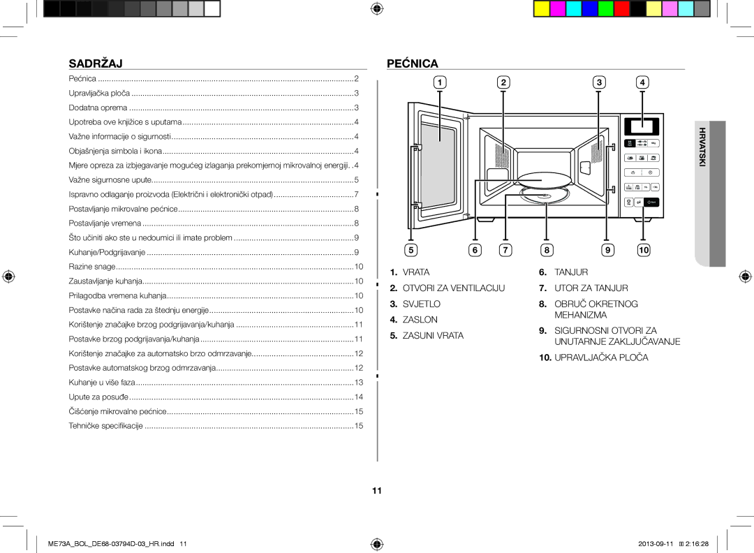 Samsung ME73A/XEO, ME73A/BOL manual Sadržaj, Pećnica 