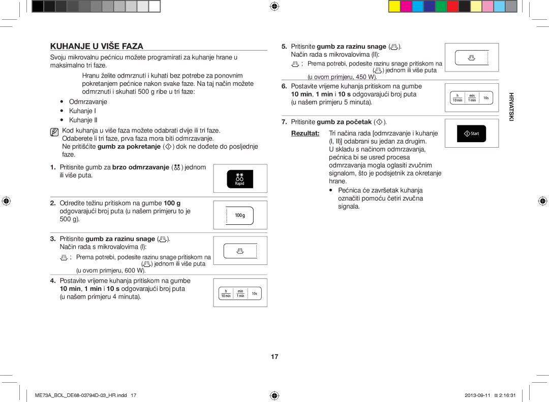 Samsung ME73A/XEO, ME73A/BOL manual Kuhanje U Više Faza, Našem primjeru 4 minuta 