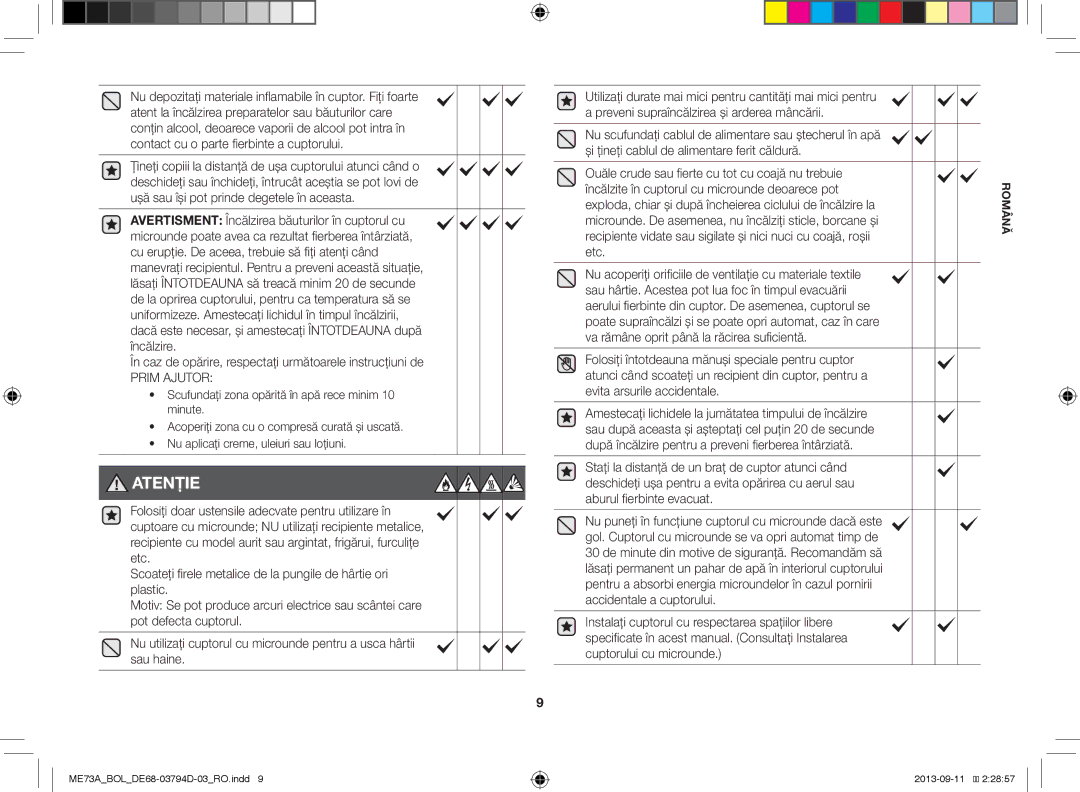 Samsung ME73A/XEO, ME73A/BOL manual Încălzite în cuptorul cu microunde deoarece pot 