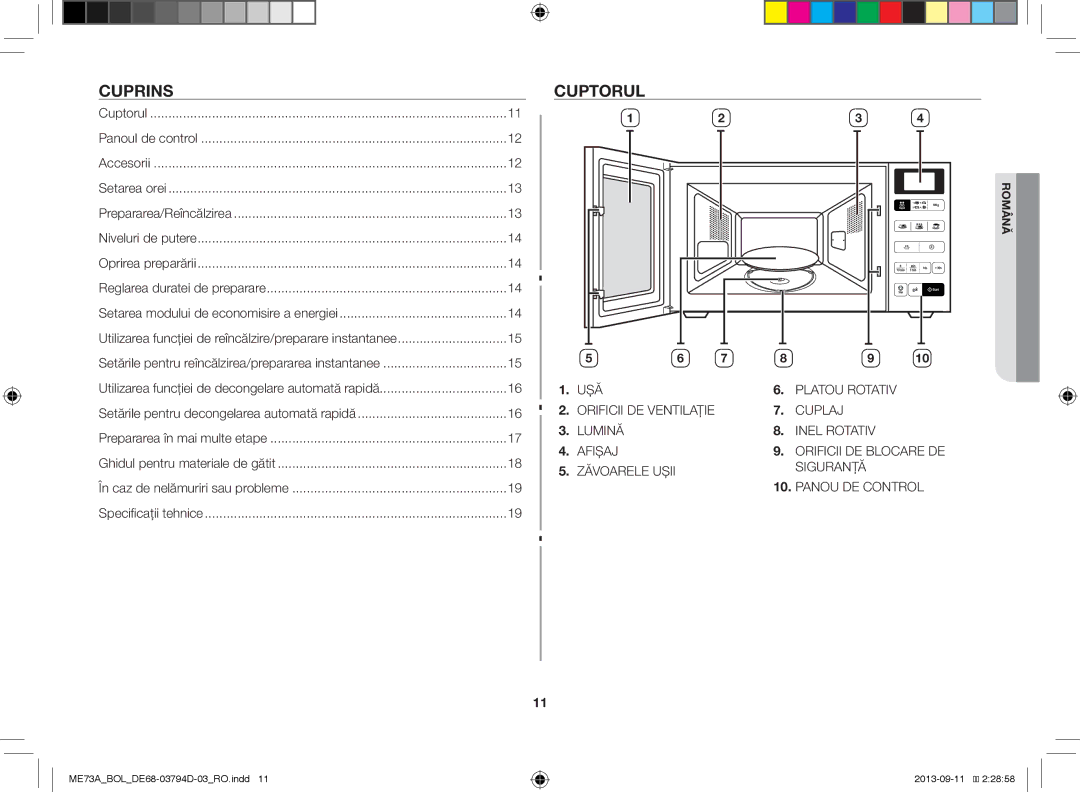 Samsung ME73A/XEO, ME73A/BOL manual Cuprins, Cuptorul 