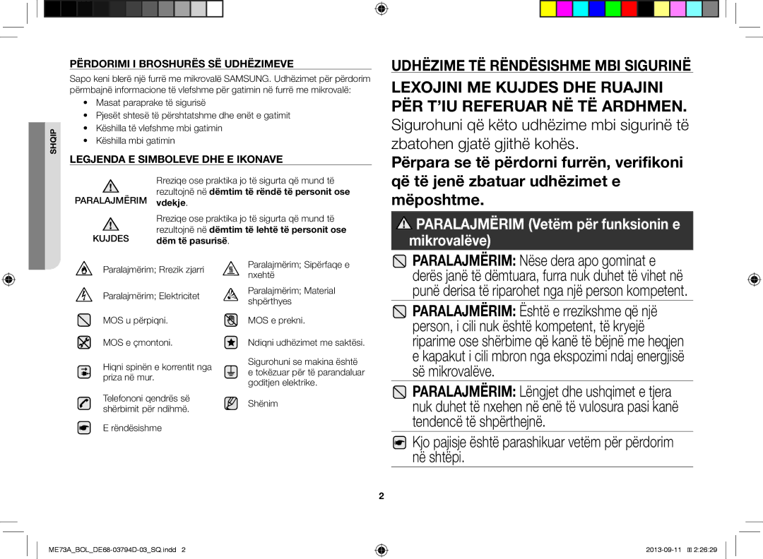 Samsung ME73A/BOL, ME73A/XEO manual Kjo pajisje është parashikuar vetëm për përdorim në shtëpi, Shënim 