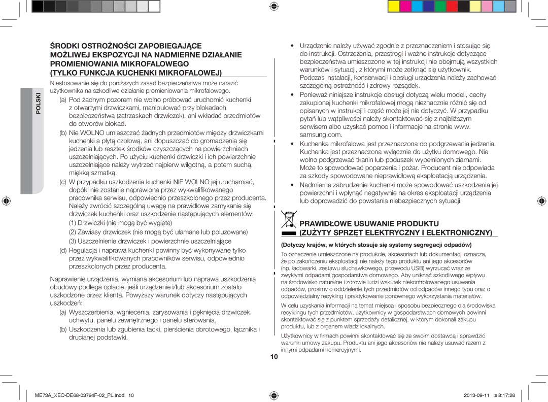 Samsung ME73A/BOL, ME73A/XEO manual Polski 