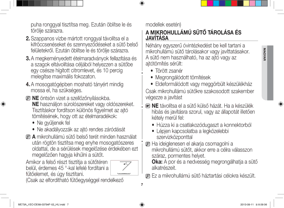 Samsung ME73A/XEO, ME73A/BOL manual Ne gyűljenek fel, Modellek esetén, Mikrohullámú Sütő Tárolása ÉS Javítása 