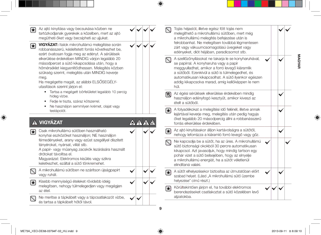 Samsung ME73A/XEO, ME73A/BOL manual Vigyázat 