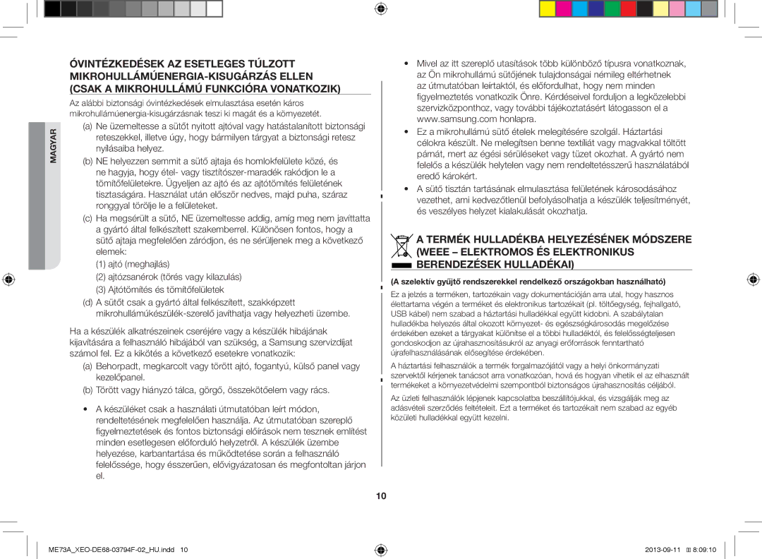 Samsung ME73A/BOL, ME73A/XEO manual Magyar 