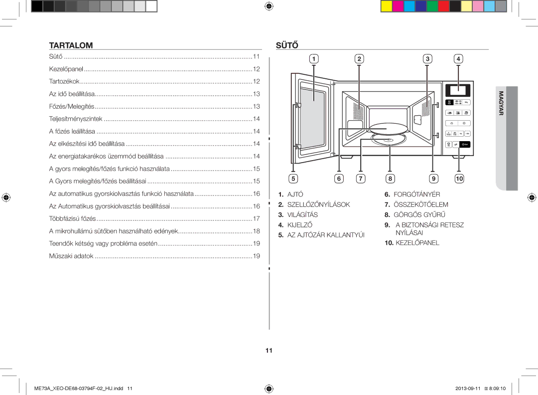 Samsung ME73A/XEO, ME73A/BOL manual Tartalom, Sütő 