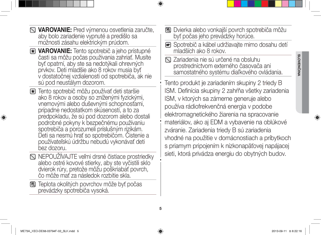 Samsung ME73A/XEO, ME73A/BOL manual Slovenčina 