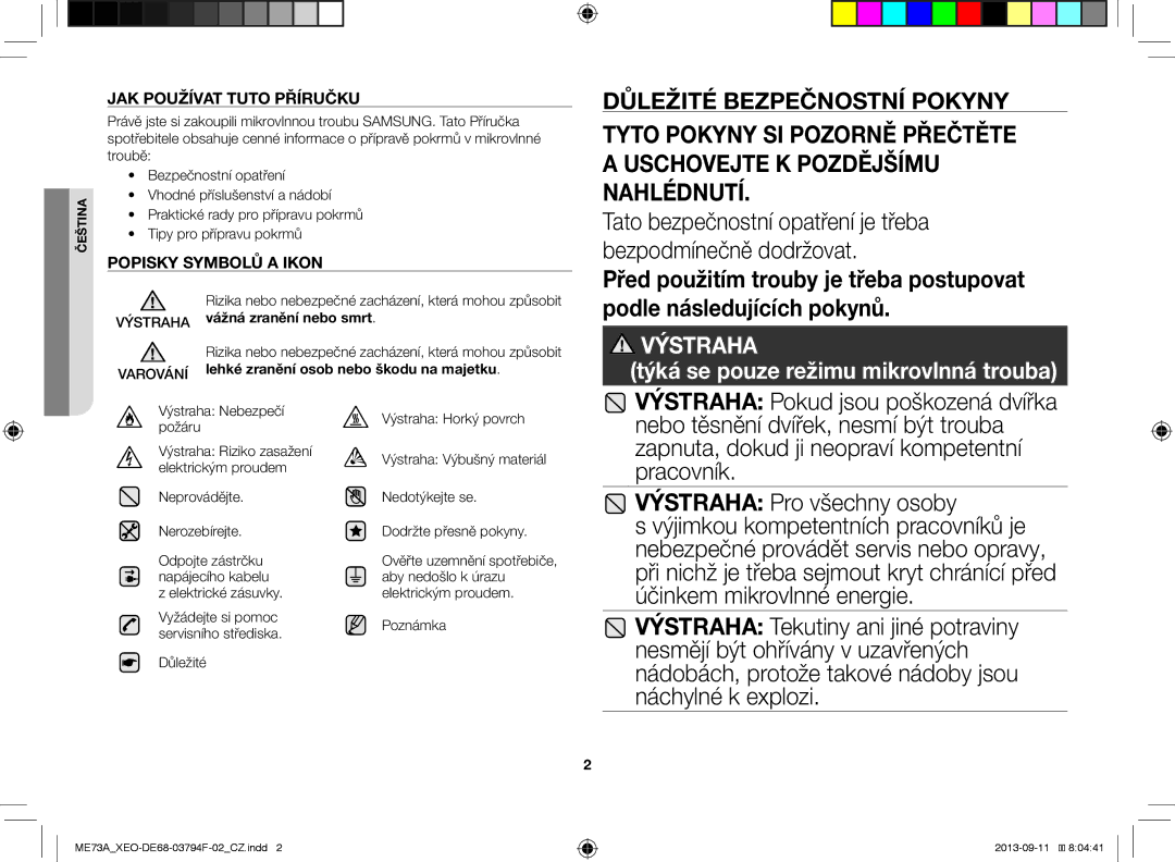 Samsung ME73A/BOL, ME73A/XEO manual Před použitím trouby je třeba postupovat 