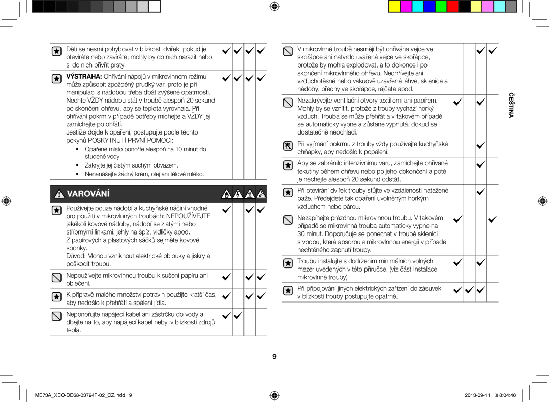 Samsung ME73A/XEO, ME73A/BOL manual Varování 