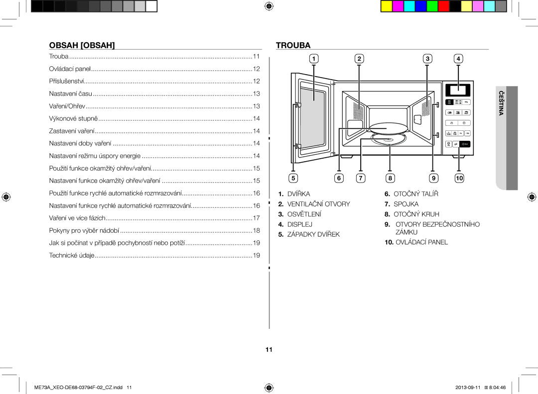 Samsung ME73A/XEO, ME73A/BOL manual Obsah Obsah, Trouba 