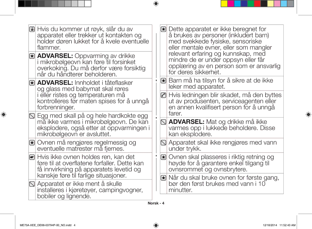 Samsung ME73A/XEE manual Norsk 