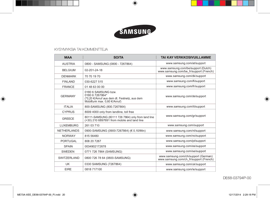 Samsung ME73A/XEE manual ME73A-XEEDE68-03794P-00FI.indd 12/17/2014 22918 PM 