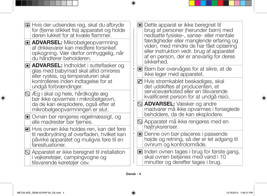 Samsung ME73A/XEE manual Dansk 