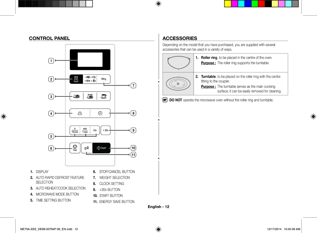 Samsung ME73A/XEE manual Control Panel Accessories, +30s Button 