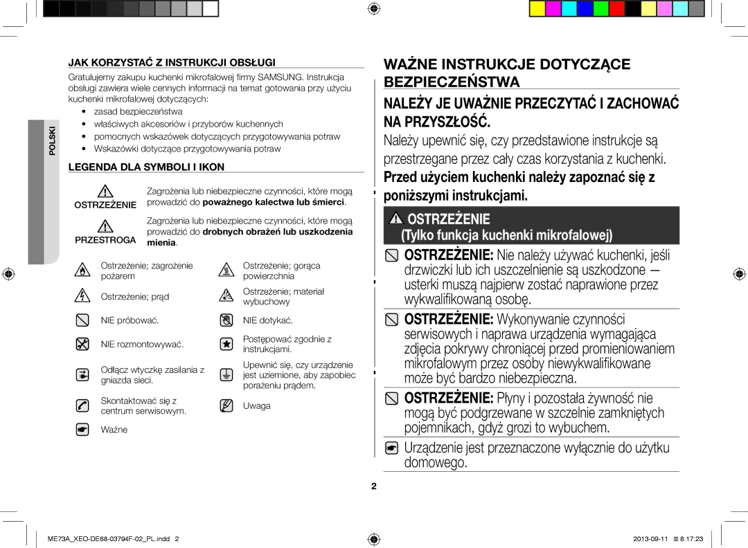 Samsung ME73A/XEO Należy JE Uważnie Przeczytać I Zachować NA Przyszłość, Ostrzeżenie Nie należy używać kuchenki, jeśli 