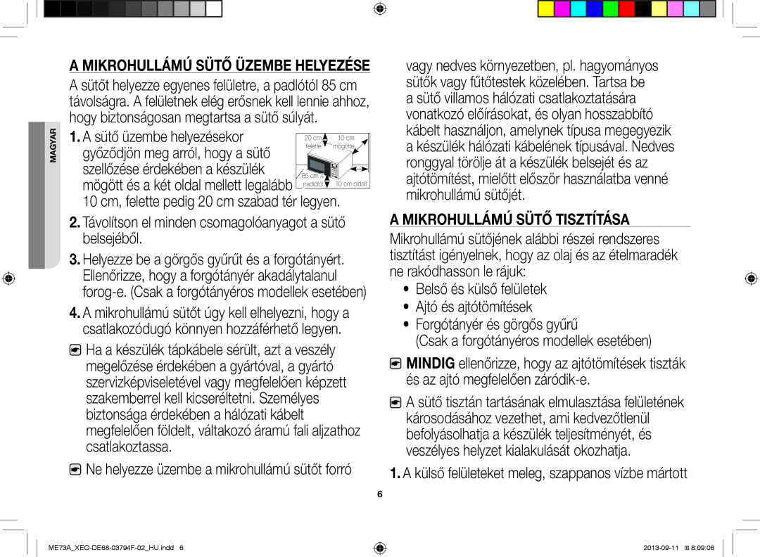 Samsung ME73A/XEO manual Sütő üzembe helyezésekor, Távolítson el minden csomagolóanyagot a sütő belsejéből 