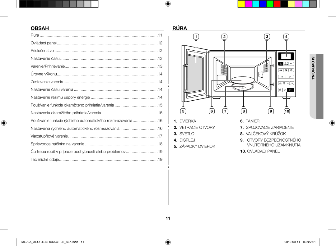 Samsung ME73A/XEO manual Obsah, Rúra 